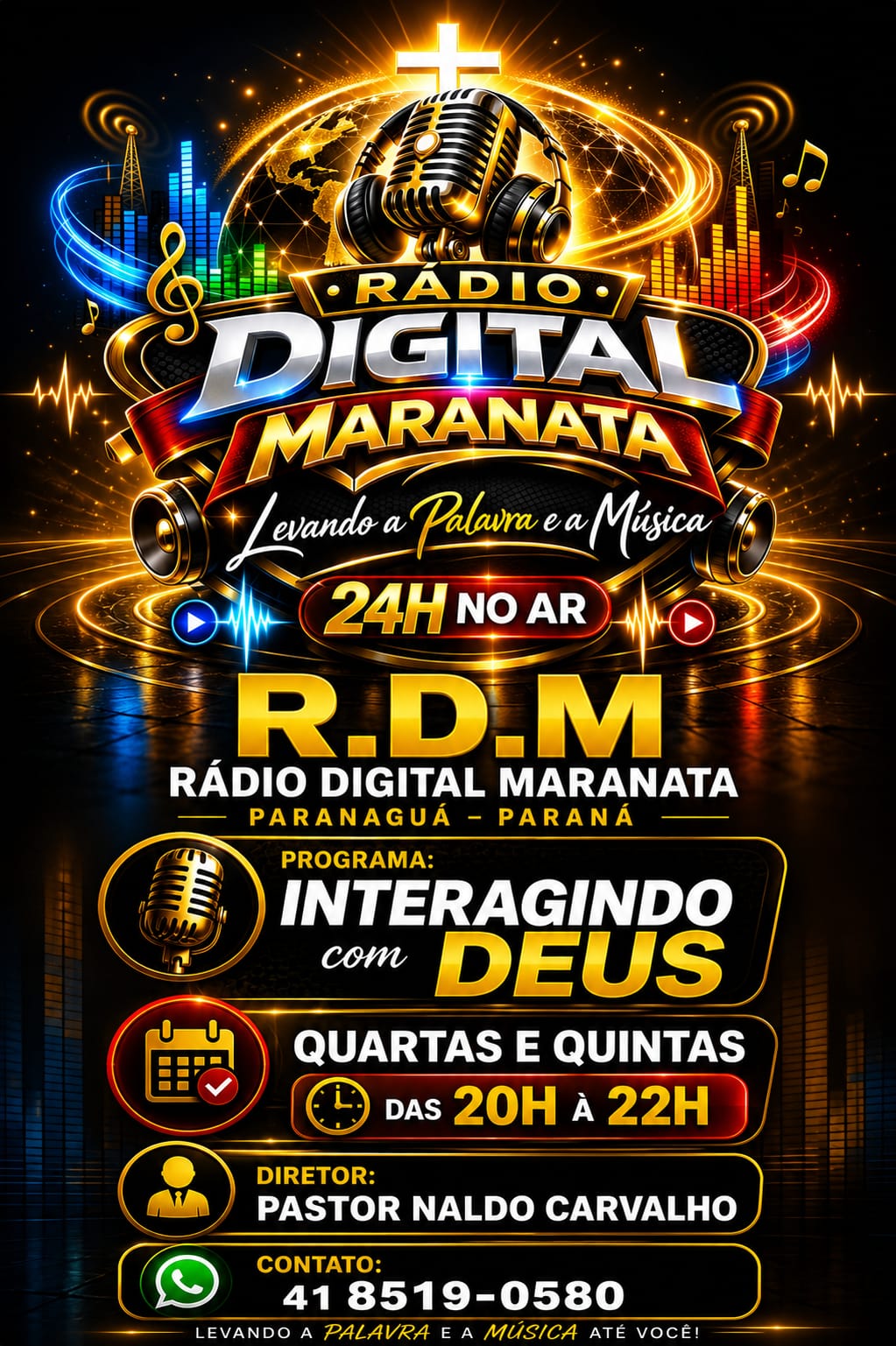 programa interagindo com deus   todas as quartas e quintas das  20  as 22 hrs   com o pastor naldo de carvaho